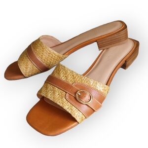 Chocolat Blu Briella Raffia and Leather Sandal In Natural Tan Brown 9